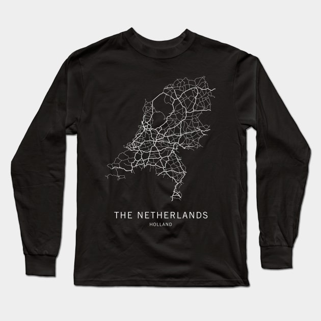 The Netherlands Road Map Long Sleeve T-Shirt by ClarkStreetPress